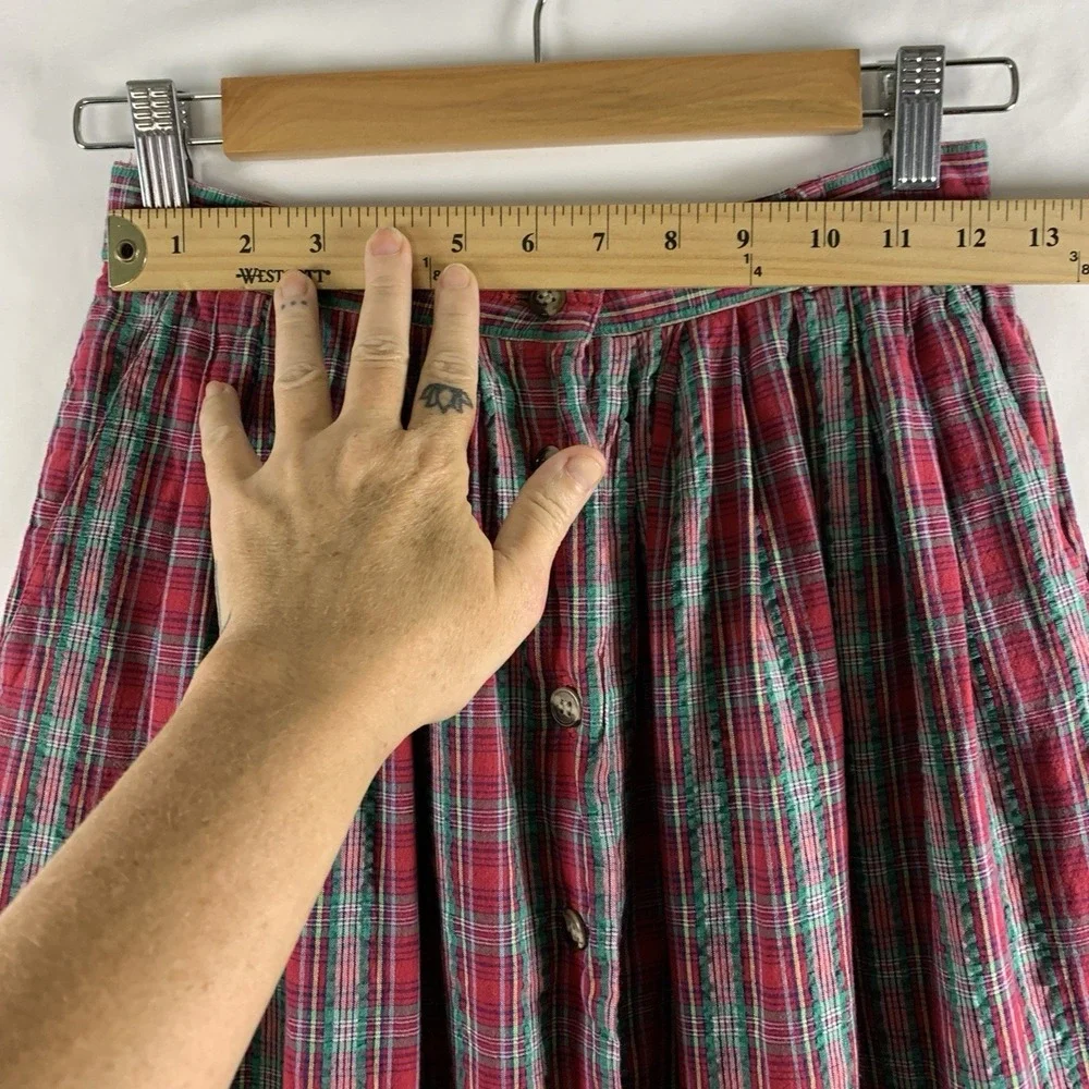 VTG Susan Bristol Seersucker Plaid Button Front Maxi Skirt XS/S Cottage Academia